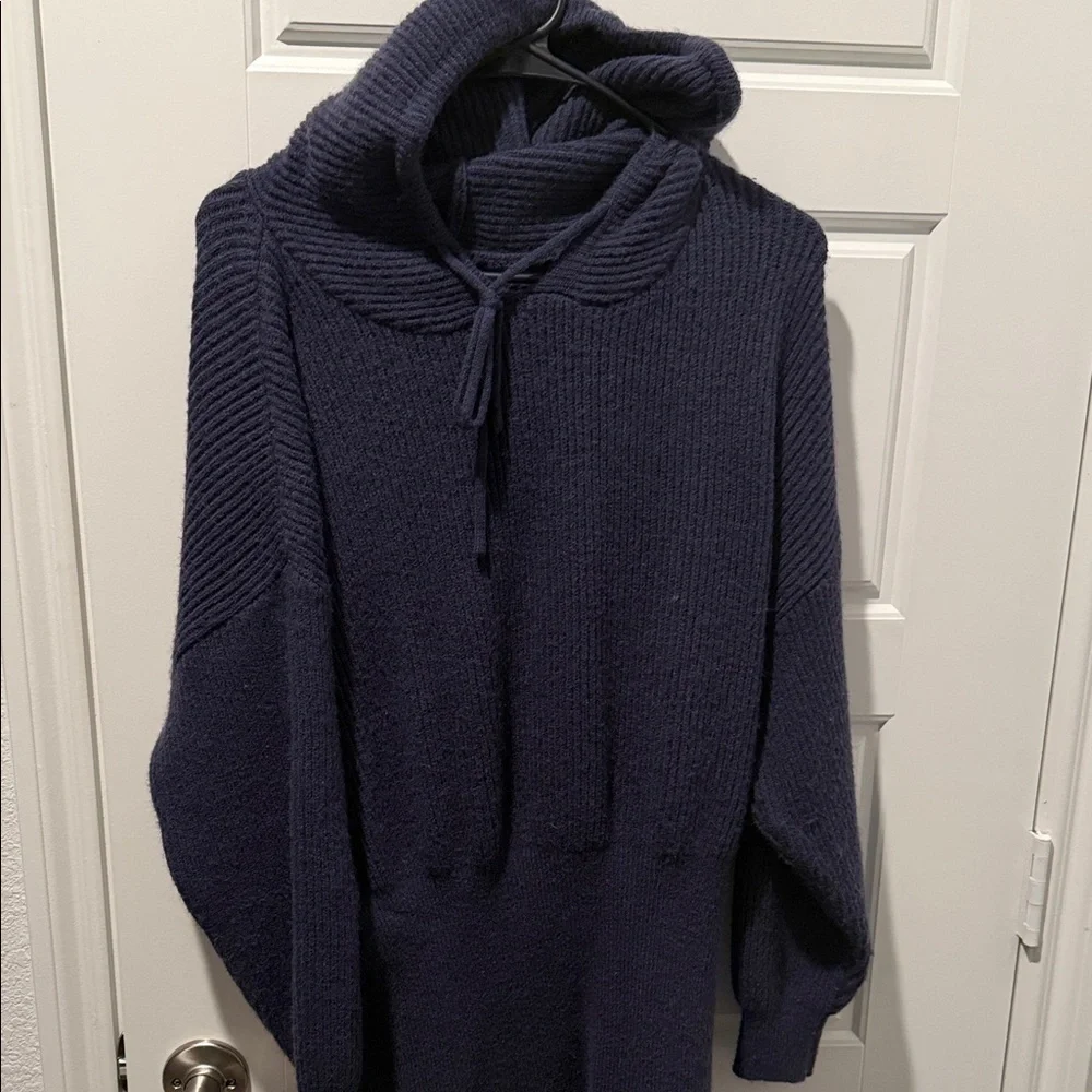 Pretty Garden Navy Blue Hoodie Sweater Dress - Picture 3 of 9
